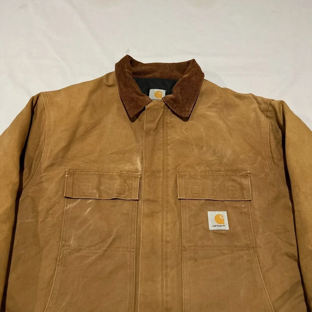 Carhartt Mens Brown C03 Duck Canvas Quilt Lined Workwear Coat Jacket 50 Tall